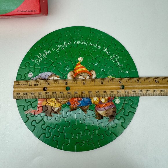 Vtg Christmas Holiday Mice Green Springbok Hallmark 7in Round Cardboard Puzzle - Picture 5 of 14